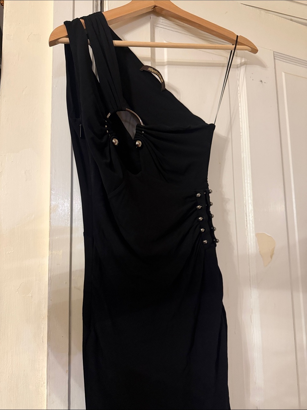 Roberto Cavalli Black One-Shoulder Dress with Ring Detail